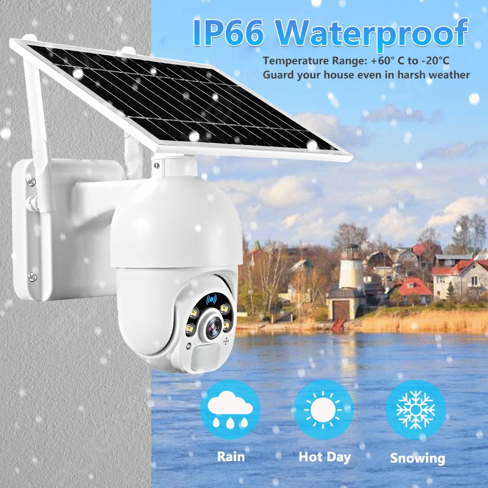 4G Sim Card Camera Солнечная панель CCTV 1080P Камера видеонаблюдения Открытый монитор