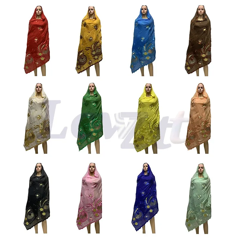 

2021 Hot Sale African Women Scarfs Big Circle Design Big Embrodiery Cotton With Grenadine Big Scarf for Shawls Pashmina