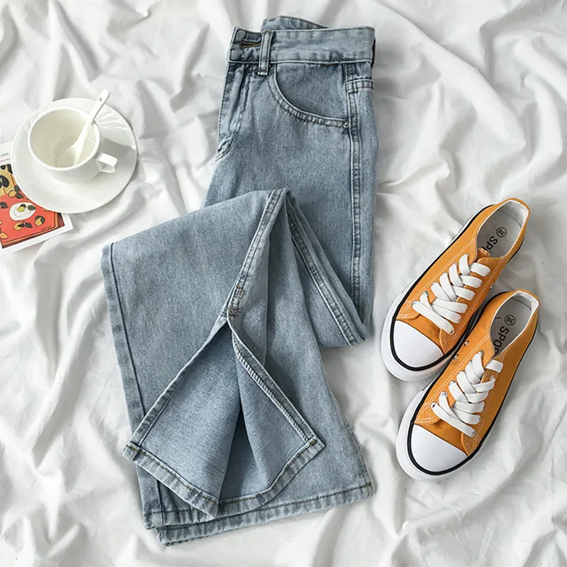 

Женские джинсы, Новинка весна-осень 2021, прямые свободные брюки, стройнящие универсальные Дизайнерские широкие брюки с разрезом, летние