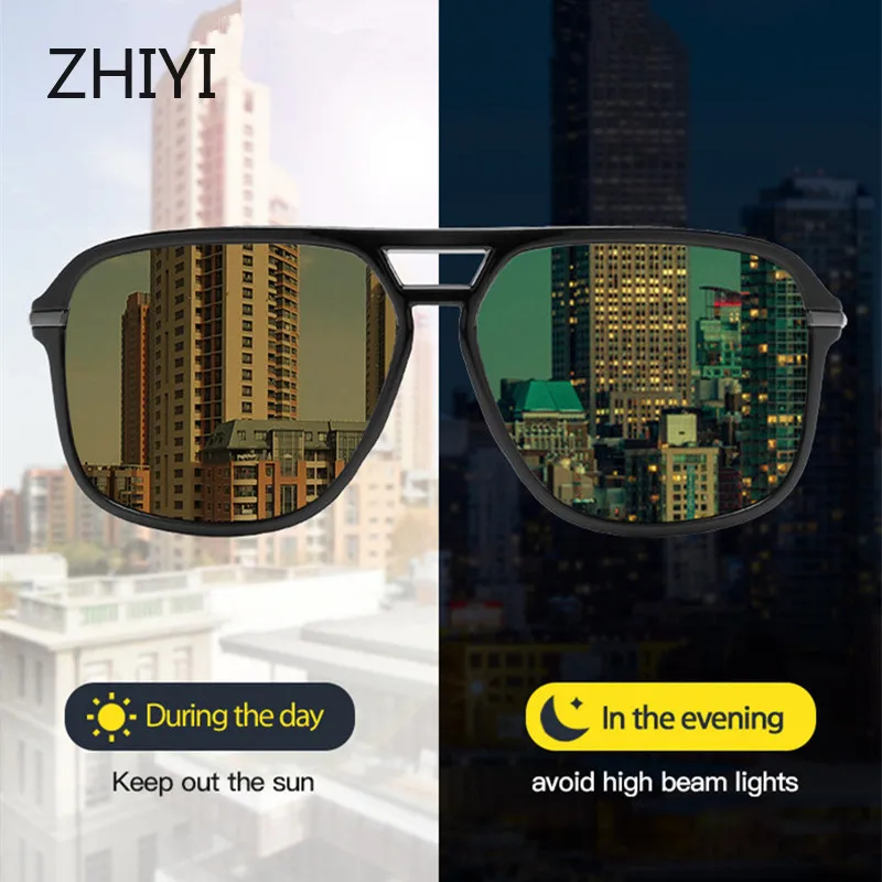 

ZHIYI Brand Retro Photochromic Polarized Sunglasses Anti-Glaring Night Vision Goggles HD Day and Night Driving Glasses For Car