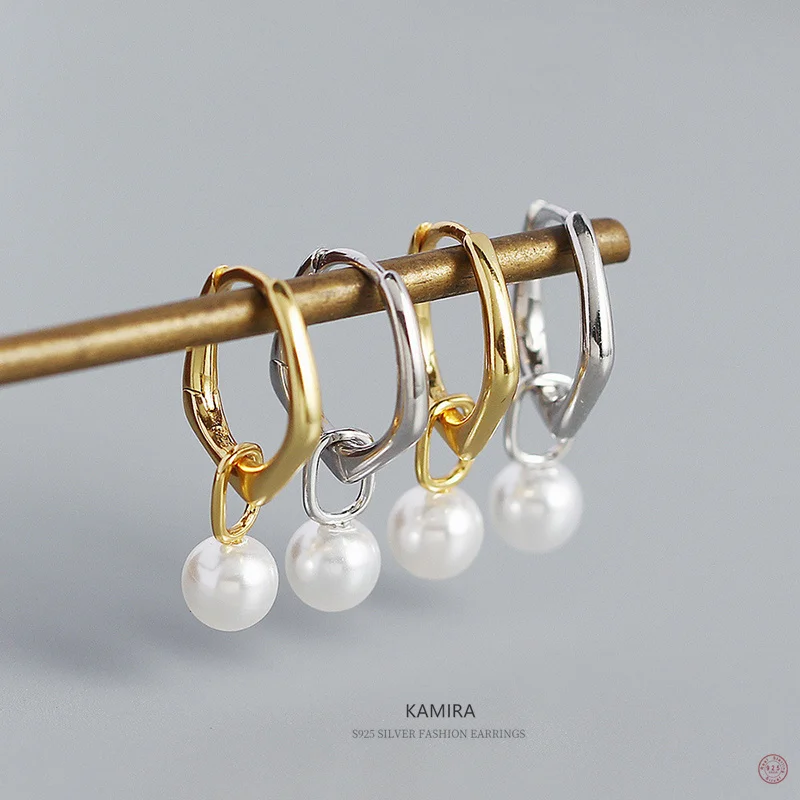 

KAMIRA 100% 925 Sterling Silver Fashion Simple Luxury Pearl Pendant Drop Earrings for Women Party Charms Jewelry Gift 2022 Trend