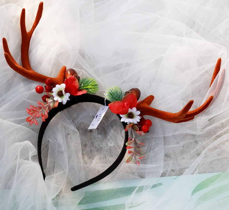 

Handmade Headband Antlers Headpiece Deer Party Fashion Boutique for Easter party Hair Accessories Christmas Hair hoops