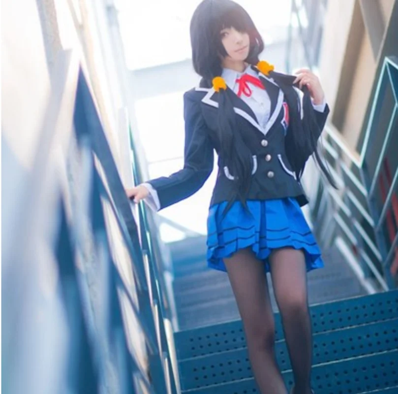 

Anime DATE A LIVE Tokisaki Kurumi JK Scholl Uniform Women Cosplay Costume Top + Skirt + Ribbon + Socks
