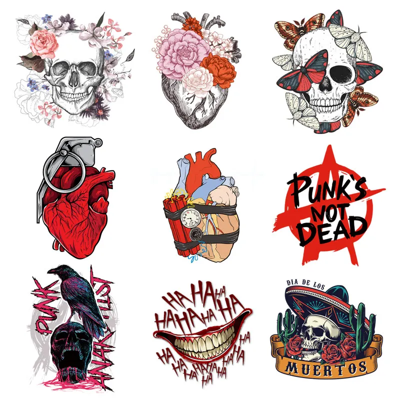 Сделай Сам сердце теплопередача Череп патч железо на переноске для одежды панк