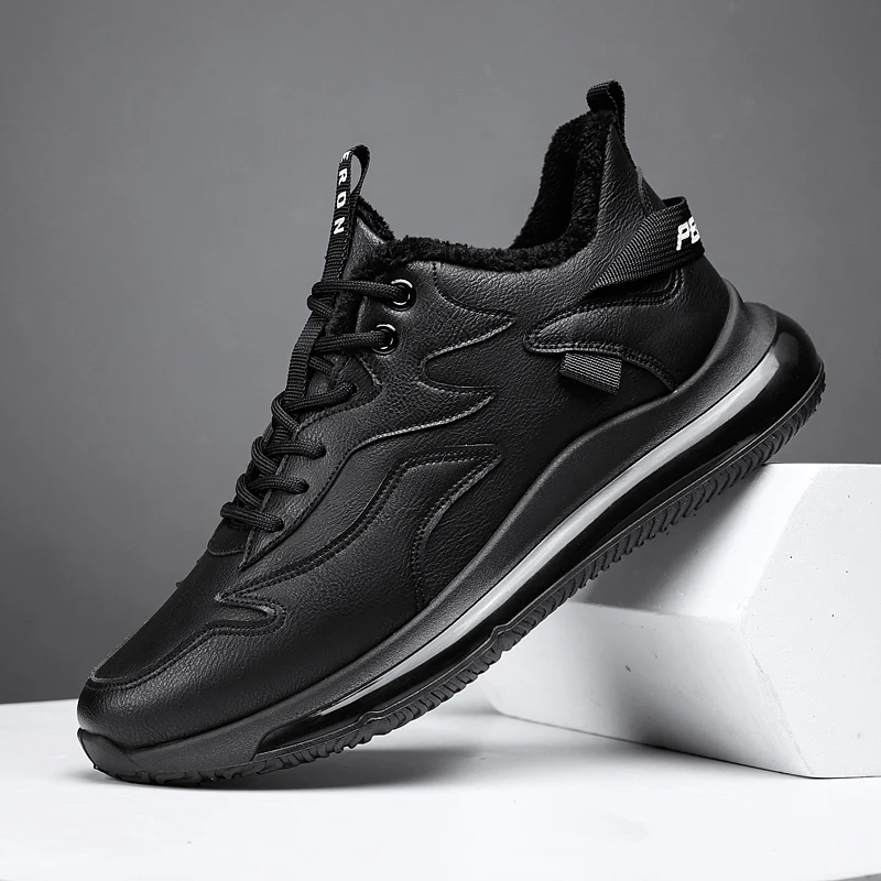 

Мужские уличные Нескользящие кроссовки, Повседневная теплая Легкая спортивная обувь на шнуровке, черные