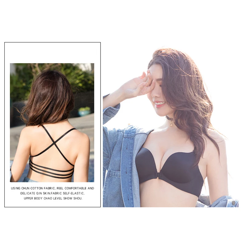 

Black 3/4 Cup Bra And Lingerie Glossy And No Steel Ring Solid Black Cross Beautiful Back Fashion Sexy Smooth Underwear