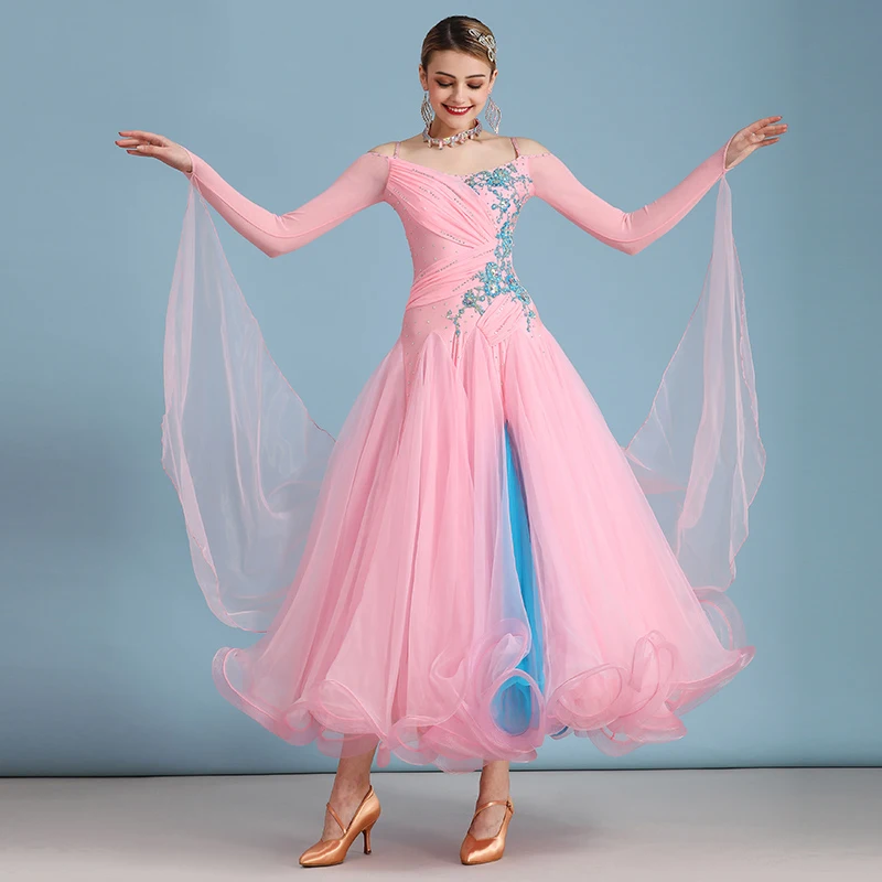 

Pink Ballroom Dance Competition Dresses Waltz Standard Dance Performance Clothing Women Tango Foxtrot Practice Clothes DC4606