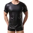 Мужская футболка из искусственной кожи, с круглым вырезом