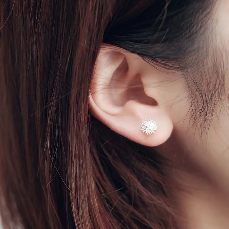 

925 Sterling Silver Dandelion Stud Earrings For Women Elegant Wedding Jewelry pendientes mujer moda Brincos