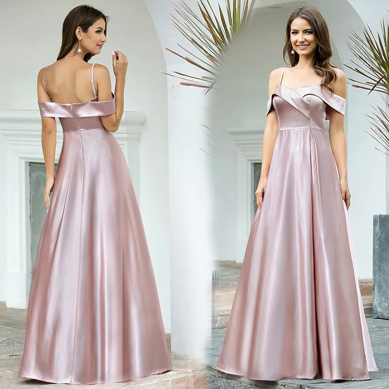 Satin Evening Dresses Long A-Line Spaghetti Straps Ruched Off Shoulder Formal Party Gowns Elegant Mauve Robe De Soiree 2020 | Свадьбы и