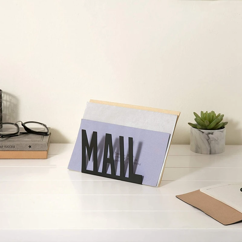 

2 Pcs Black Metal Mail Sorter/Desktop Letter Folder Student Book Shelf Office Desk Storage Letterhead Holder