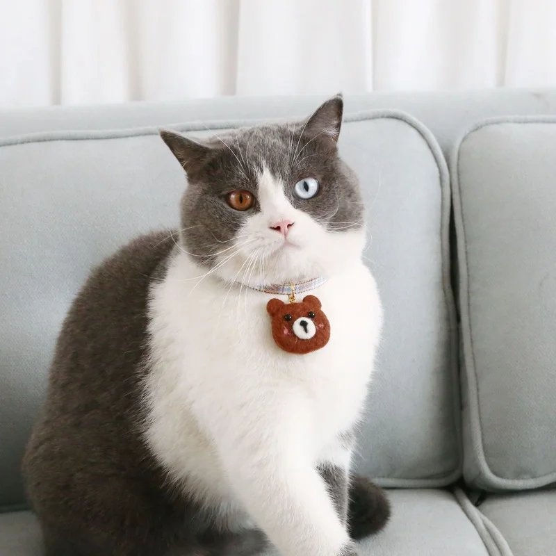 

Сетчатый регулируемый ожерелье для домашних животных с защитой от удушения, ожерелье для кошек, фетровый медведь, печенье, милое ожерелье д...