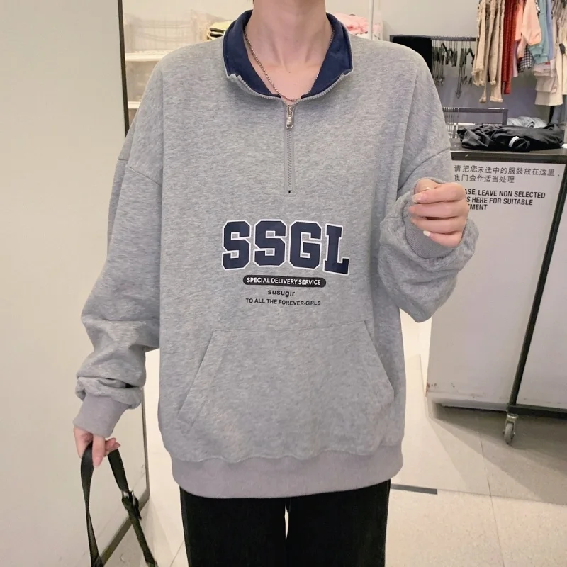 

Real Shot Cotton Thin Sweater Women's Half Turtleneck Letter Printing