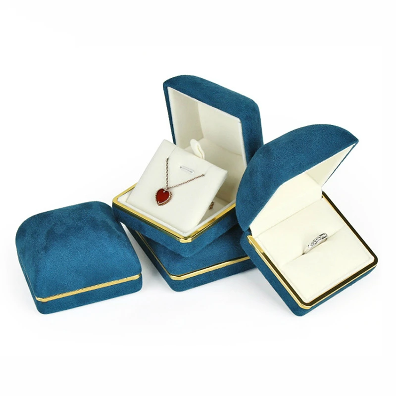 

Blue Green Velvet Necklace Pendant Ring Earring Jewelry Storage Case Proposal Ring Gift Box for Party Wedding Anniversary