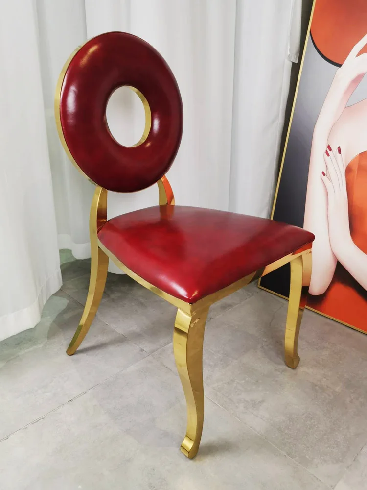 

zq Dining Chair Light Luxury Modern Household Living Room Stainless Steel Electroplating Dining Room Leather Fabric Metal Chair