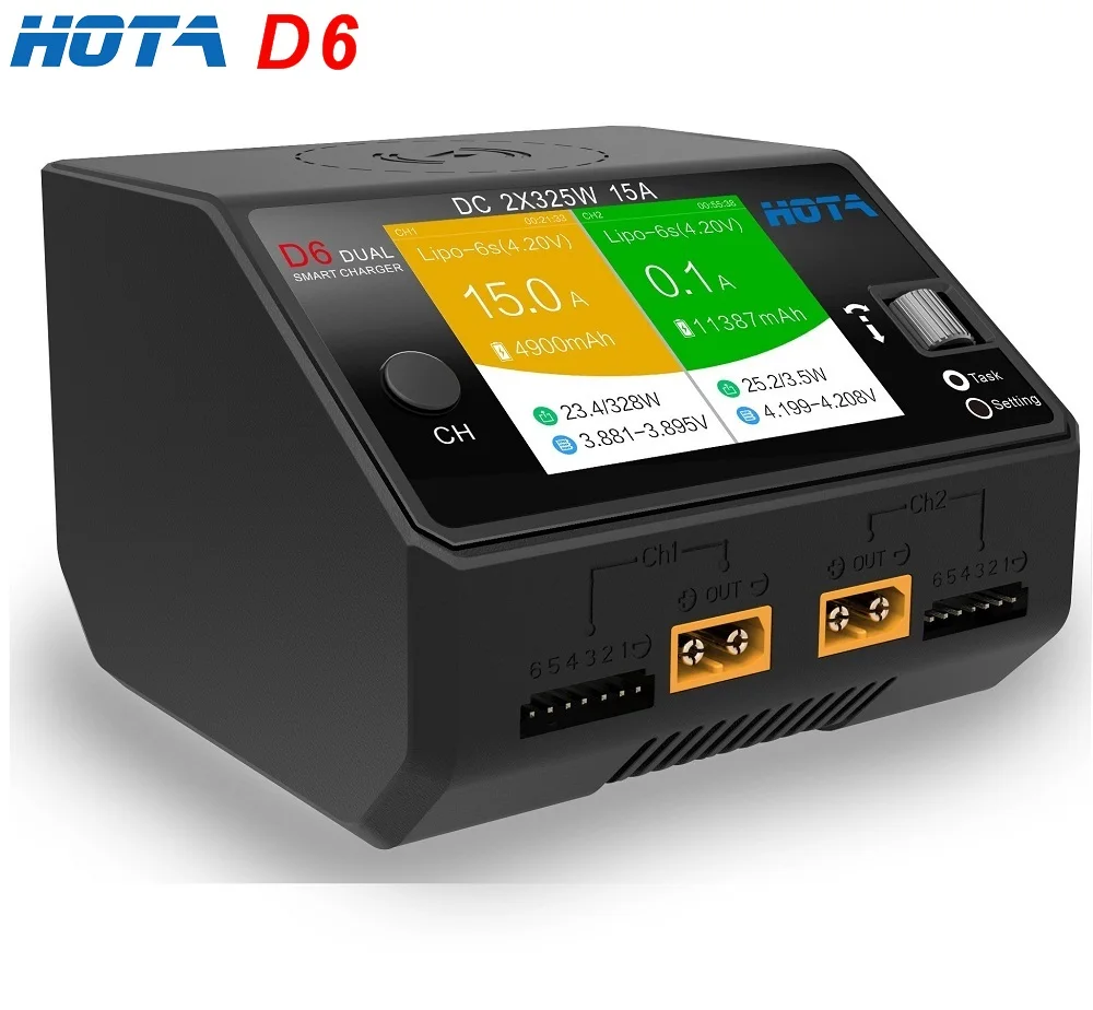 

Высокопроизводительное зарядное устройство HOTA D6 Двухканальное интеллектуальное зарядное устройство 2 в 1 для телефона радиоуправляемого с...