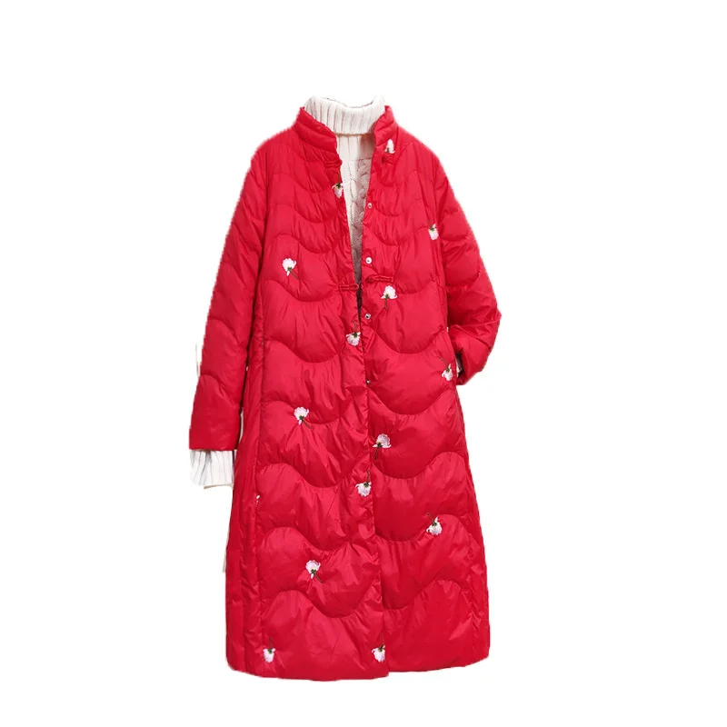 

Winter Coat Women White Duck Down Jacket Women Clothes Vintage Embroidery Puffer Jacket Women Warm Parka 12022302 YY2088