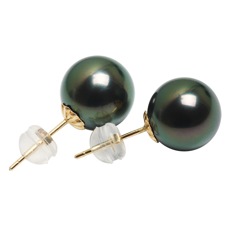 Taibain-pendientes de perlas negras para mujer, aretes de perlas grandes de 10-11mm, joyería de oro de 18K, regalo