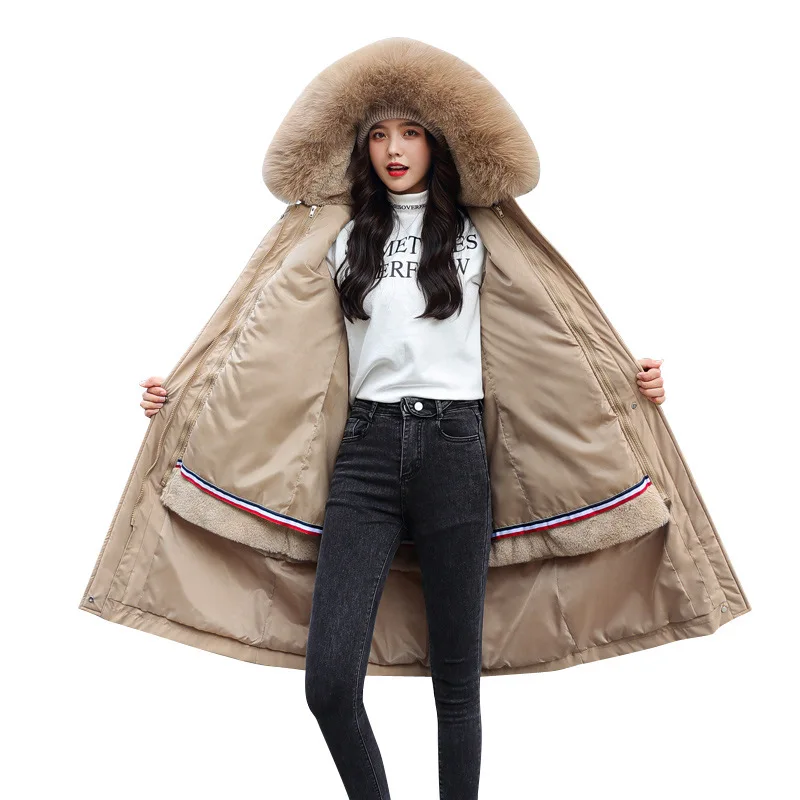

Winter women's parkas han edition waist big yards sustans padded jacket remove bladder long flocking cotton padded coat M-4X