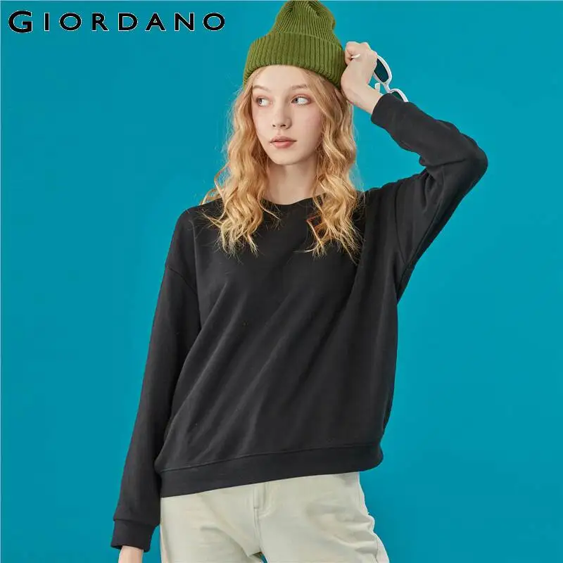 Giordano/Женская толстовка однотонного цвета с круглым вырезом, свободная, расслабляющая, Sudadera Mujer, длинный рукав, Moletom Feminino 05329798