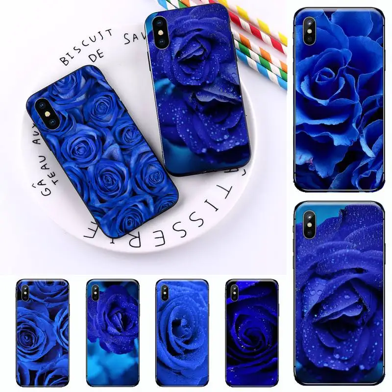 Blue rose art pattern luxury design Phone Case shell for iPhone 11 12 mini pro XS MAX 8 7 6 6S Plus X 5S SE 2020 XR