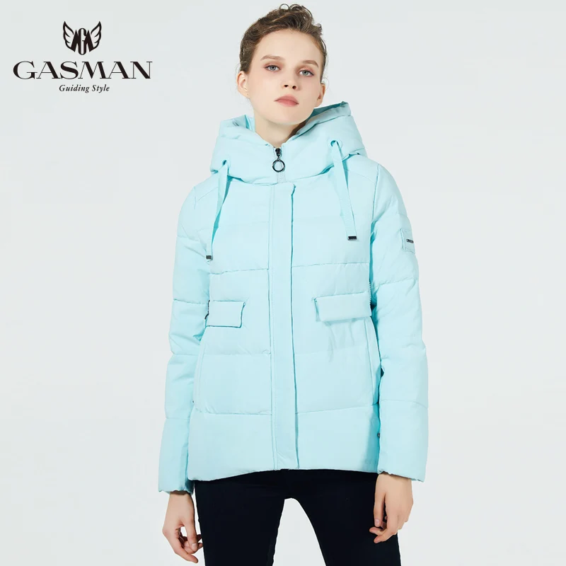 GASMAN/ новые зимние женские куртки короткий теплый пуховик с капюшоном женское теплое пальто для девочек женская парка мода - Цвет: 326 light blue