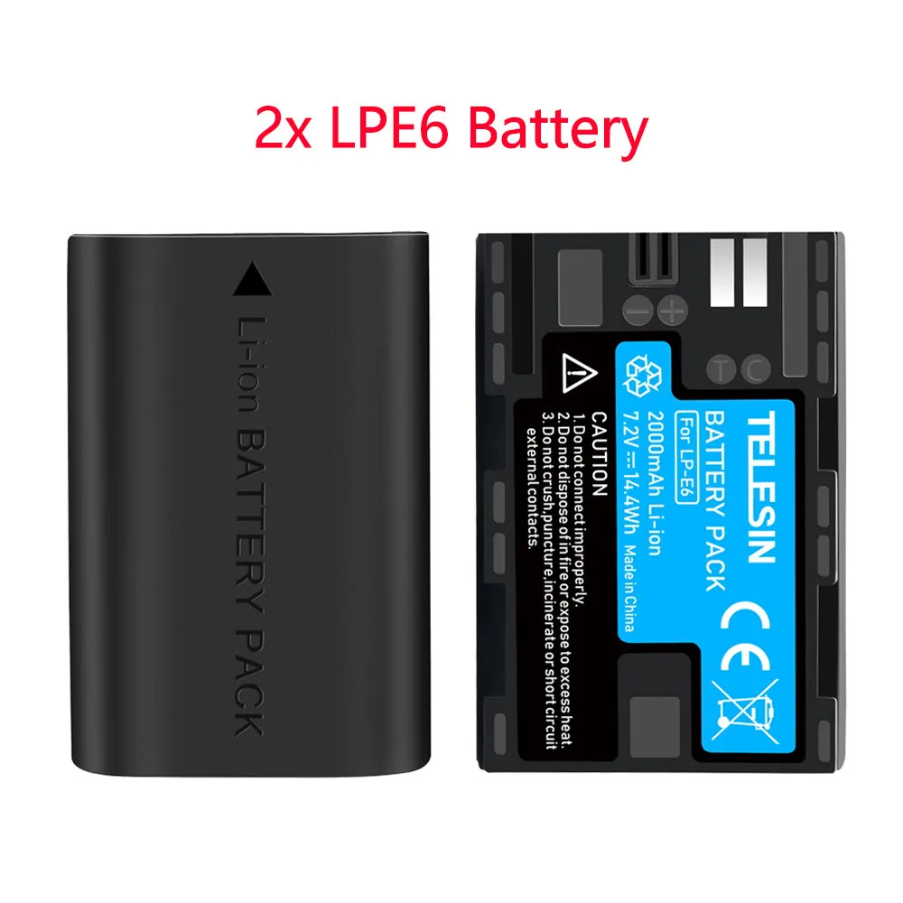 2 Battery TELESIN 2 упаковки LPE6 батарея и 2 слота зарядное устройство SD кард-ридер коробка для хранения для Canon 5D Mark II III для EOS 6D 7D 80D батарея - Цвет: 2 Battery