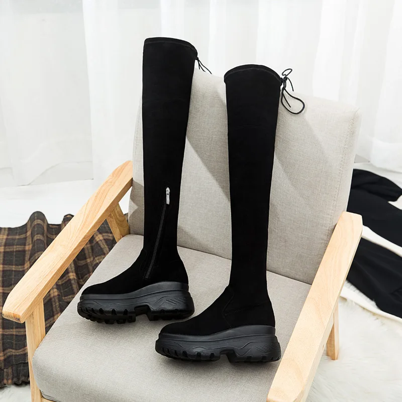 

2022 Over The Knee Boots Women Autumn Winter Goth Shoes Suede Faux Fur Boots Wedges Platform Heels Knee Thigh High Botas