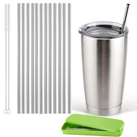 set of 12 stainless steel straws reusable metal drinking straws straight straws 2 cleaning brushes