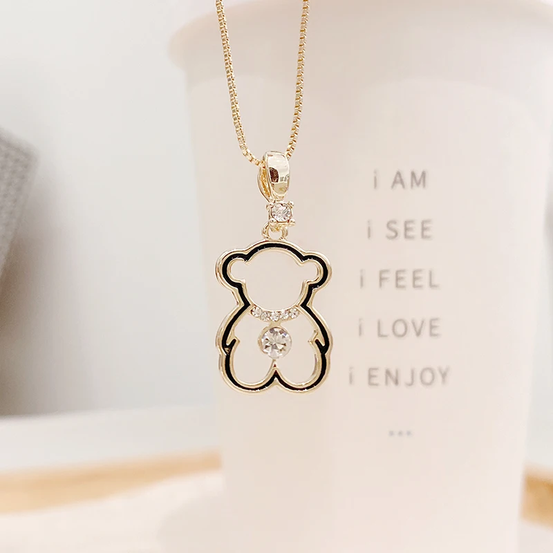 

Fashion Charm Cute Hollow Bear Necklace for Women AAA Cubic Zirconia Temperament Clavicle Thin Chain Jewelry Accessories Gift