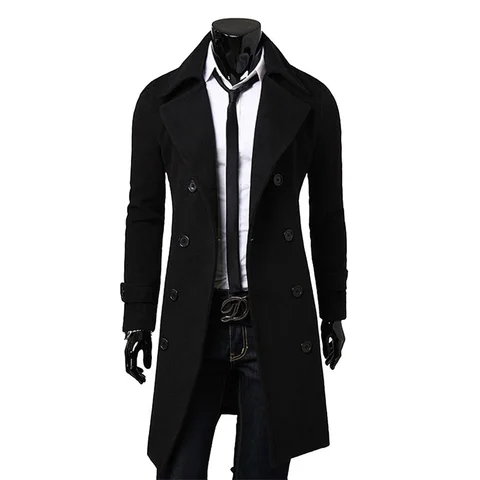 Модная брендовая осенняя куртка, Длинная ветровка, Мужская Высококачественная облегающая однотонная мужская куртка, двубортная куртка