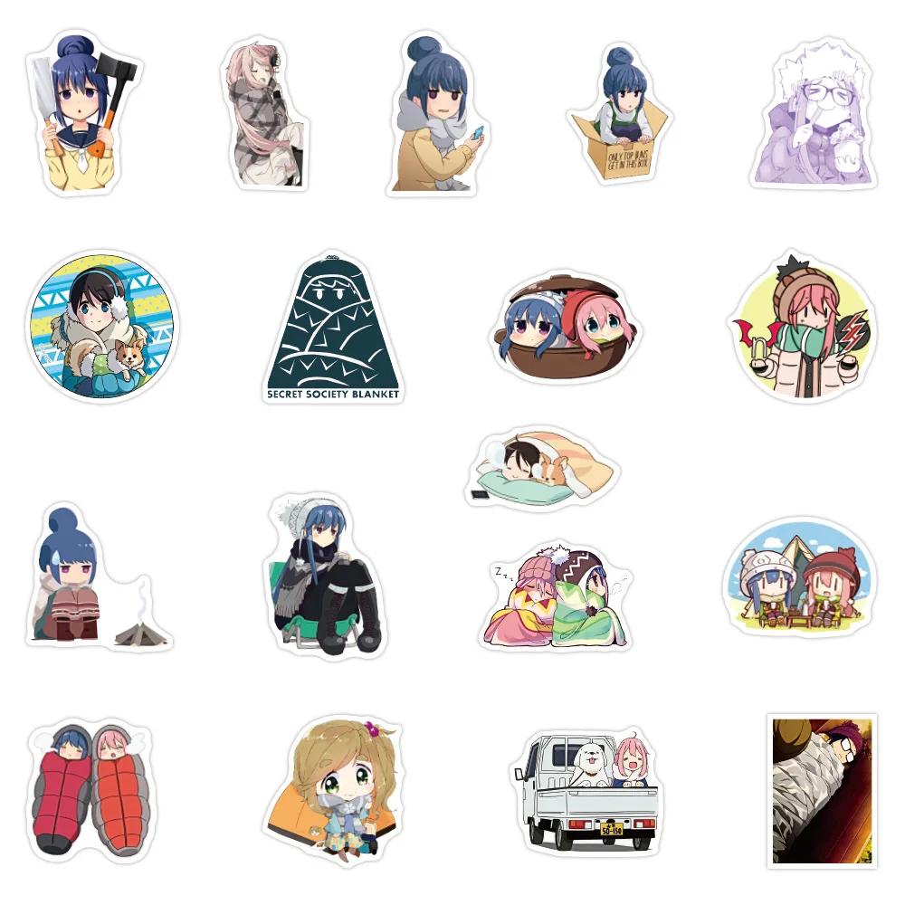 Pegatinas de Anime para campamento, adhesivos Kawaii Shima Rin y Nadeshiko impermeables, pegatina para ordenador port&aacute;til, monopat&iacute;n, 50 Uds.-1