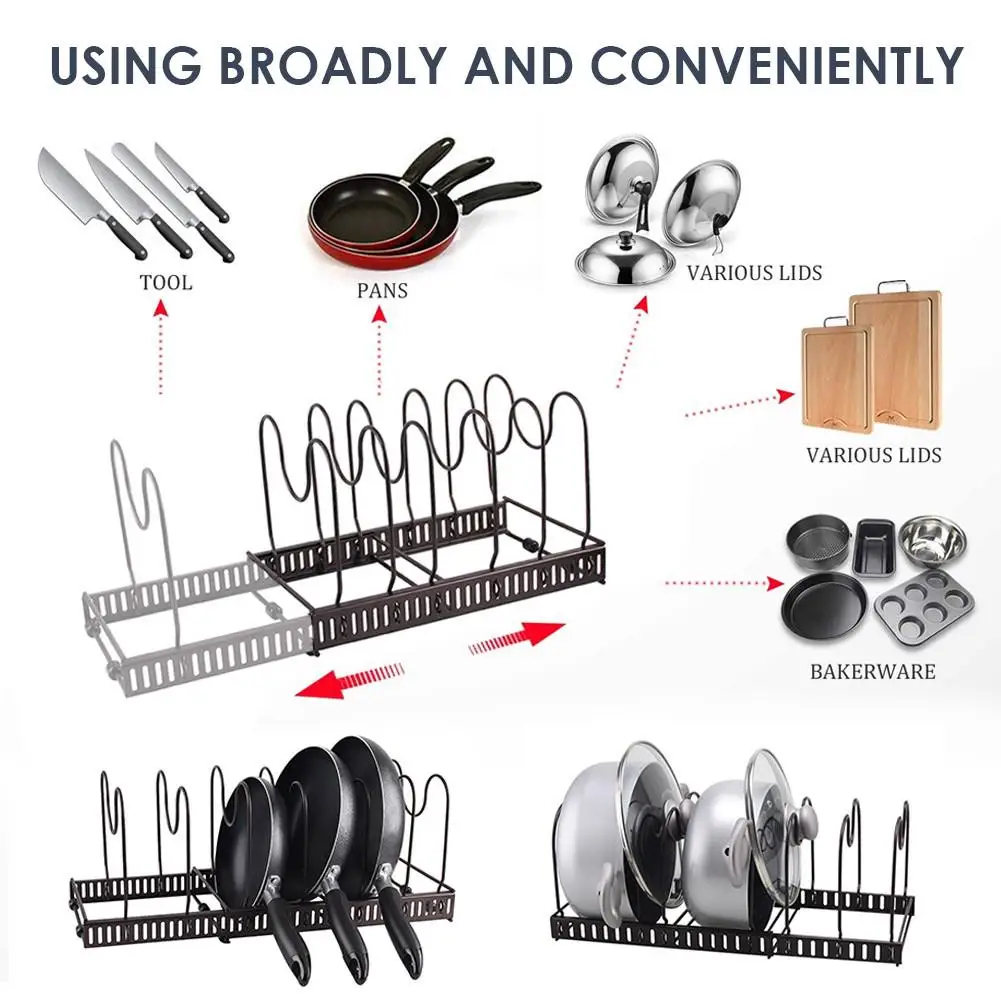

With 6 Adjustable Storage Racks Expandable Pot Rack Organizer Adjustable Pot Cover Bracket And Baking Rack Kitchen Cookware Rack