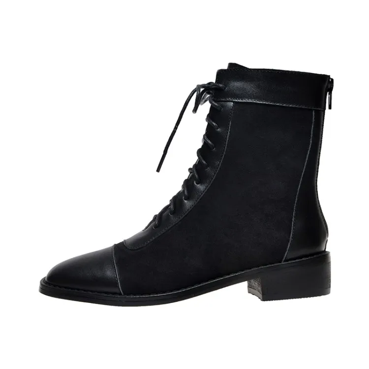 MLJUESE/женские ботильоны из коровьей кожи с квадратным носком Зимние короткие