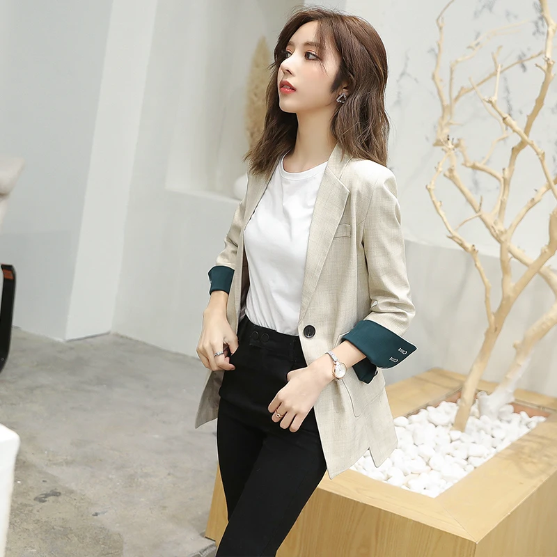 Женский однобортный костюм куртка с узором свободная верхняя одежда весна осень