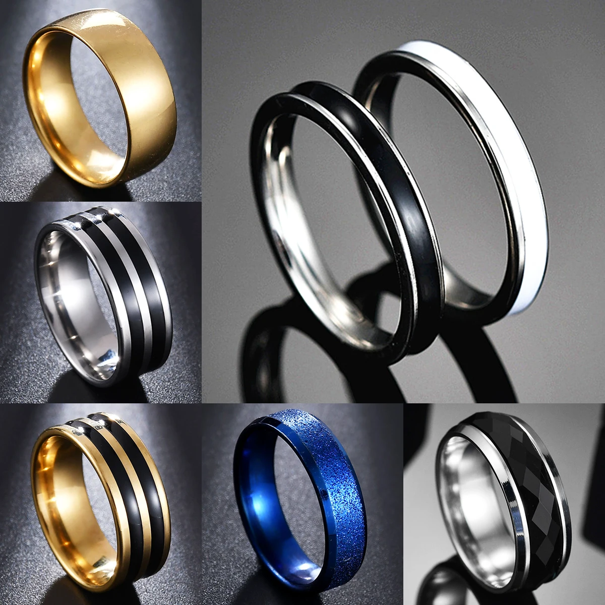 

New Arrival Black White Color Lover Couple Promise Wedding Rings for Men and Women Anniversary Jewerly Gift