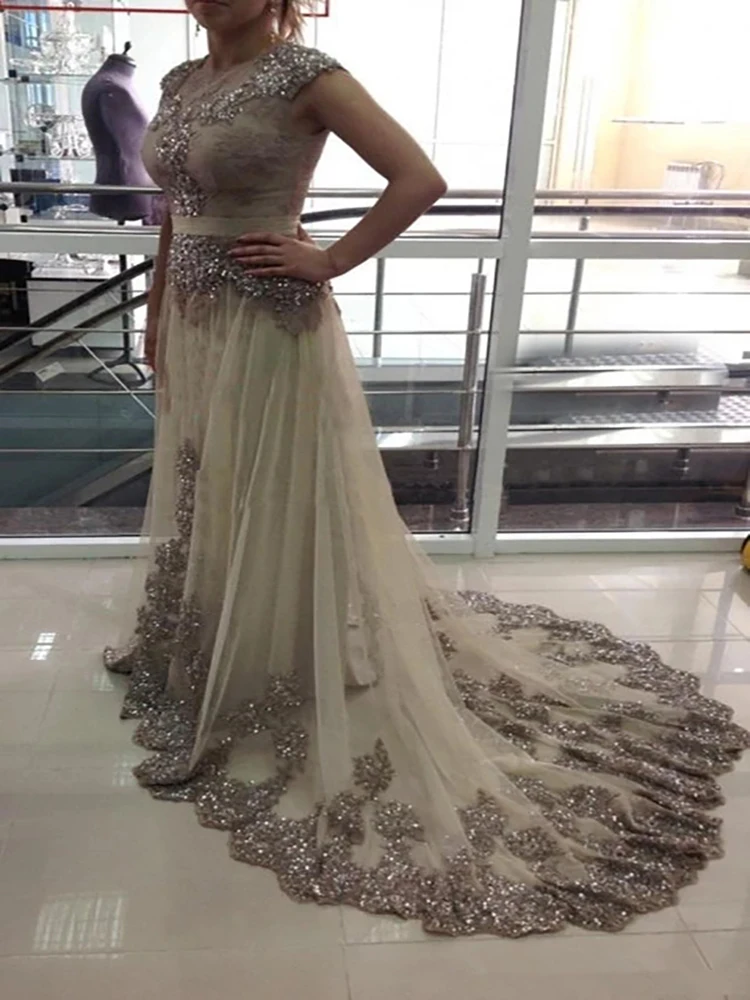 

Мусульманские Вечерние платья а-силуэта с рукавами-крылышками и тюлевой аппликацией из бисера Дубай Саудовский арабский длинный вечерний ...