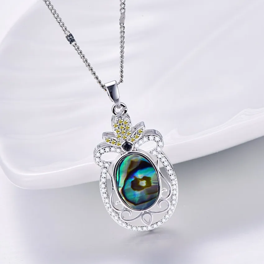 

Silver Plated Pineapple Shape Abalone Shell Pendant Link Chain Necklace Fashion Jewelry