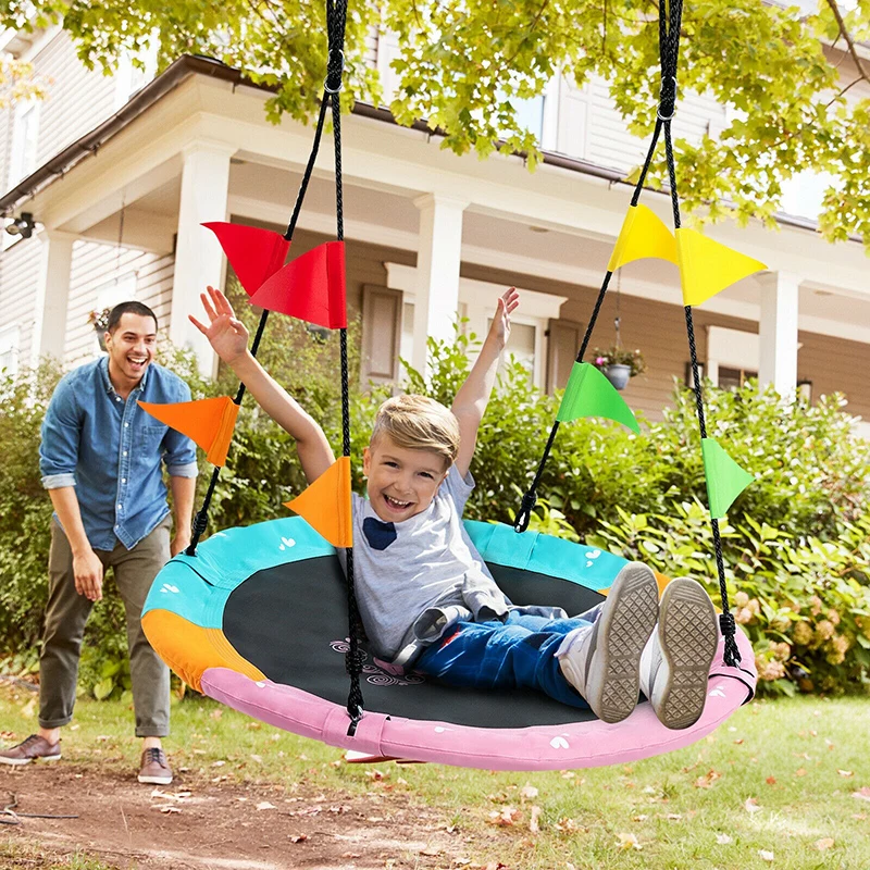 4 Inch Flying Saucer Tree Swing with Hanging Straps Monkey Outdoor Swing for Children Outdoor Furniture NP10153