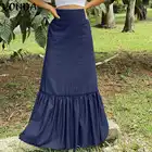 Женские джинсовые юбки VONDA 2021, летняя плиссированная юбка А-силуэта с высокой талией для вечеринки, женские юбки, свободная длинная уличная женская одежда