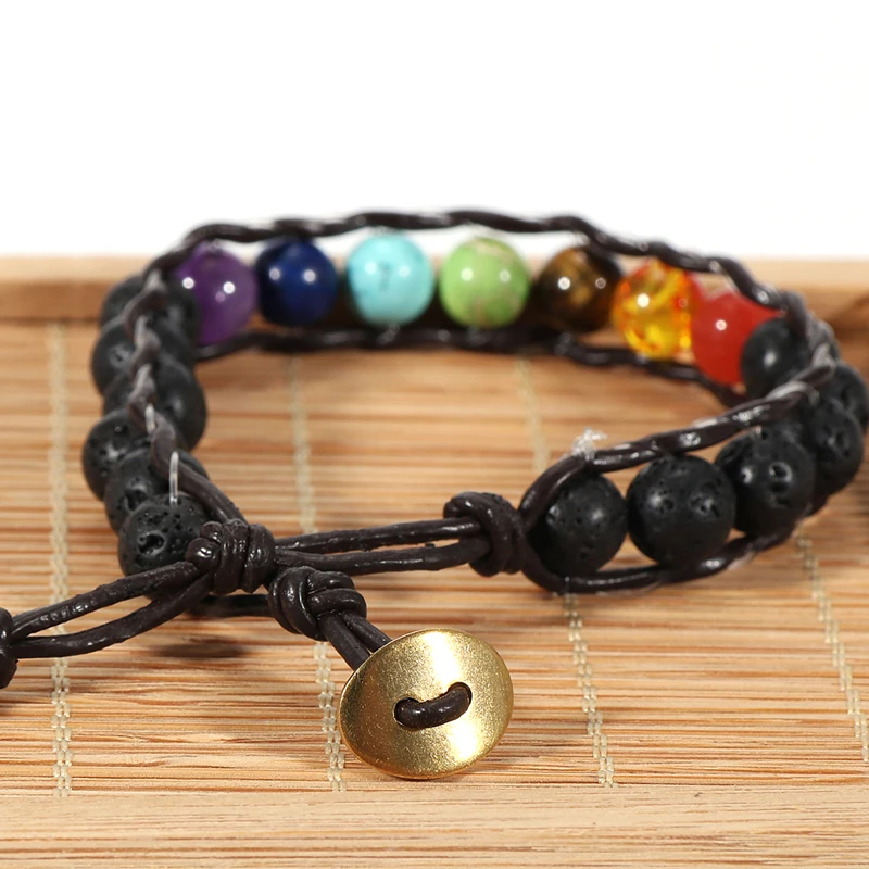 Мужской и женский браслет из натурального камня 7 Чакр тигровый глаз лавовый