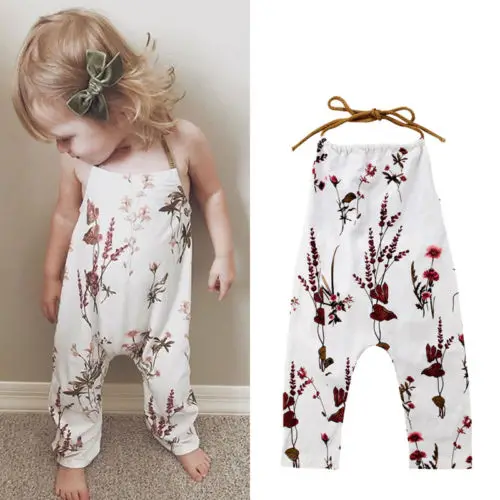

Summer Baby Girls Floral Rompers Halter Backless Strap Sleeveless Romper Jumpsuit Child Kids Girl Summer Casual Outfit 6M-5T