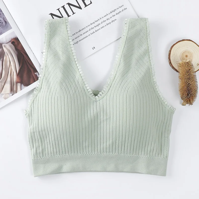 

SALSPOR Seamless Cropped Top Women Solid U-Shaped Back Wireless Padded Bra Comfortable Sleep Bralette Crop Top