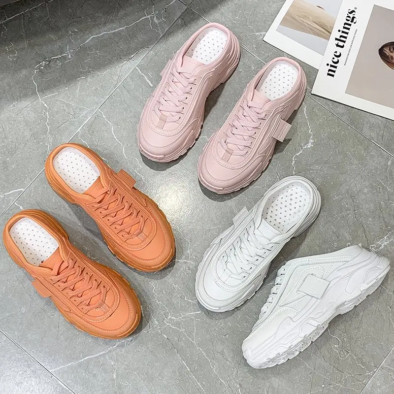 

Women's Sandal Colored Botou Mueller Shoes Women New Thick Soles for Lazy People Wear Fashion Leather Slippers Shoes