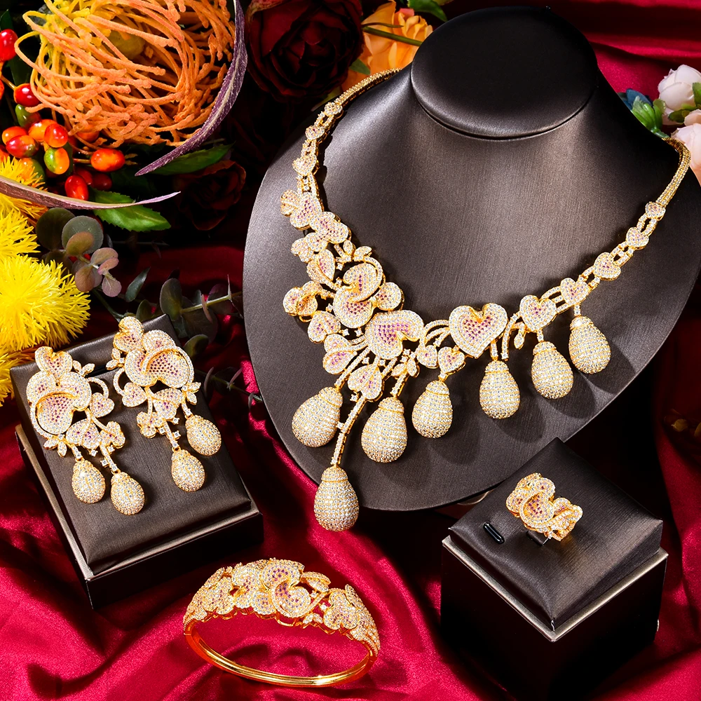 

GODKI роскошный цветок бутон смешанный женский свадебный кубический цирконий ожерелье серьги ювелирные изделия из Саудовской Аравии набор ю...