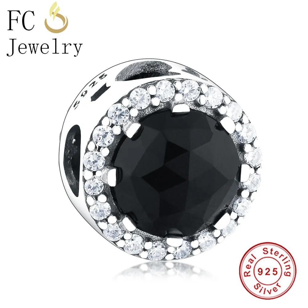 Шарм браслет из серебра 925 пробы с черным фианитом|Бусины| |