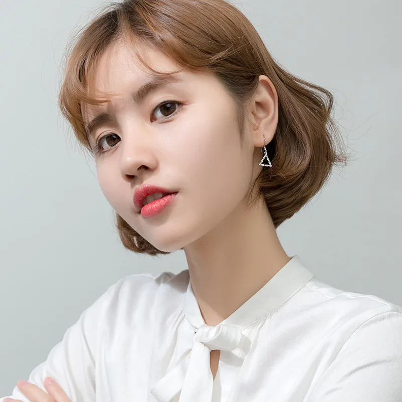 

MloveAcc Geometric CZ Drop Earrings for Women Triangle Shape 925 Sterling Silver Korean Fashion Jewelry Accessories