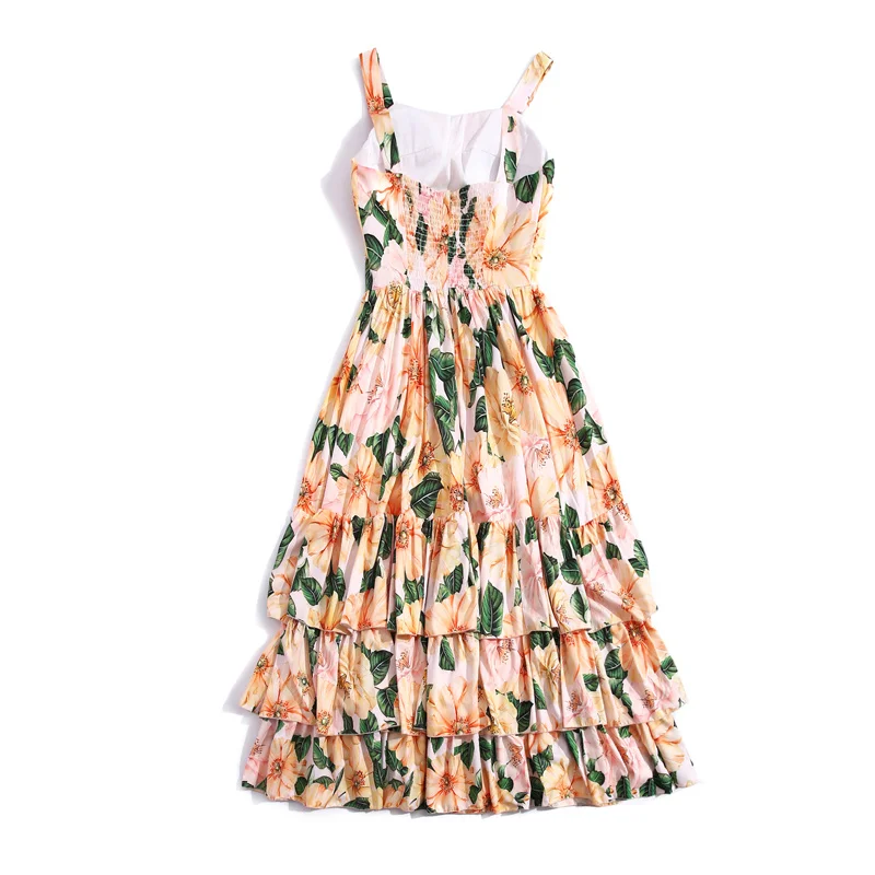 

Fashion Runway Summer New Women'S Dress Casual Holiday Elegant Party Charming Floral Print Sexy Sling Bohemian Midi Dress
