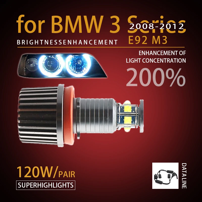 

For Angel Eyes 120W H8 Super White 6000k Halo Ring LED Light for BMW 2008-2012 3 Series E92 M3 Super Bright
