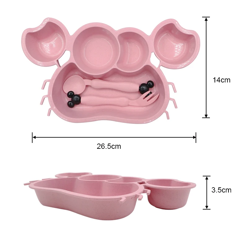 Набор столовой посуды для кормления детей мультяшный Краб из пшеничной соломы